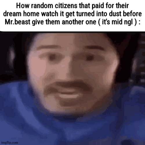 my house.... | How random citizens that paid for their dream home watch it get turned into dust before Mr.beast give them another one ( it's mid ngl ) : | image tagged in was that the bite of 87 | made w/ Imgflip meme maker