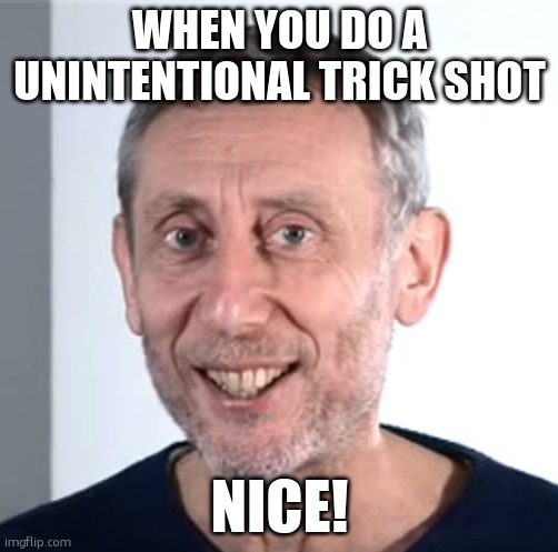 Trickshot | WHEN YOU DO A UNINTENTIONAL TRICK SHOT; NICE! | image tagged in nice michael rosen | made w/ Imgflip meme maker