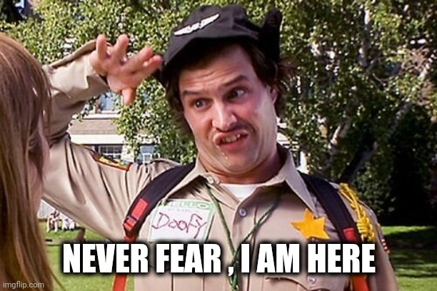 Special Officer Doofy | NEVER FEAR , I AM HERE | image tagged in special officer doofy | made w/ Imgflip meme maker