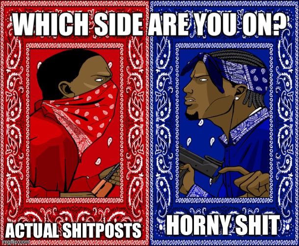 WHICH SIDE ARE YOU ON? | ACTUAL SHITPOSTS; HORNY SHIT | image tagged in which side are you on | made w/ Imgflip meme maker