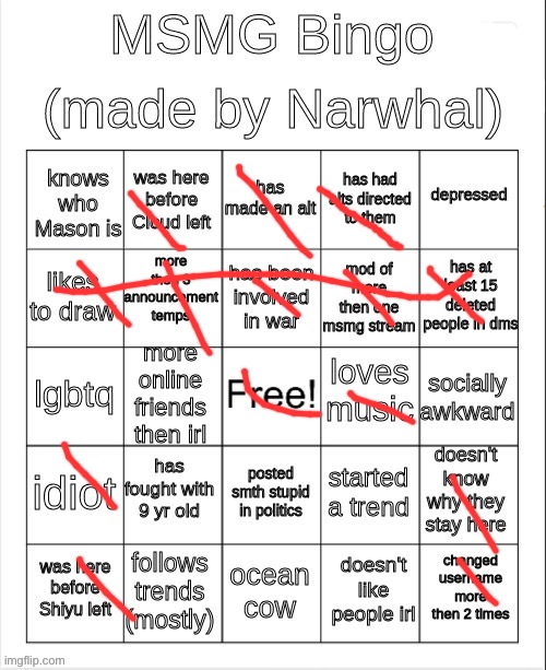 msmg bingo | image tagged in msmg bingo | made w/ Imgflip meme maker