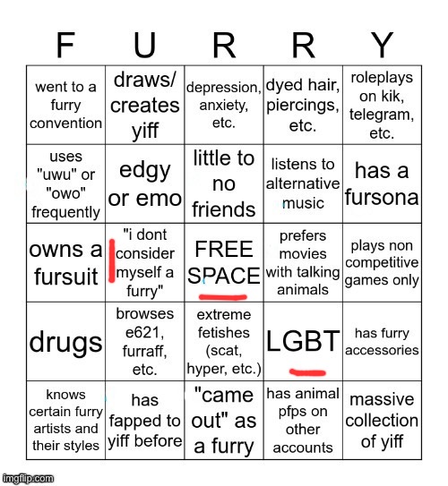 Not a furry. (What is yiff?) | image tagged in furry bingo v2 | made w/ Imgflip meme maker