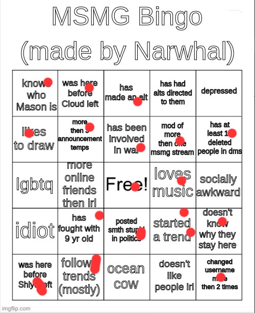 msmg bingo | image tagged in msmg bingo | made w/ Imgflip meme maker