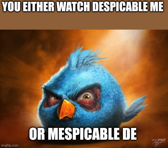 angry birds blue | YOU EITHER WATCH DESPICABLE ME; OR MESPICABLE DE | image tagged in angry birds blue | made w/ Imgflip meme maker