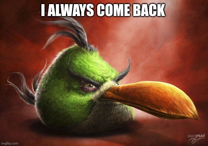 Realistic Angry Bird | I ALWAYS COME BACK | image tagged in realistic angry bird | made w/ Imgflip meme maker