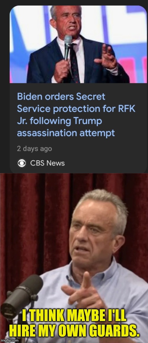 RFK Jr gets secret service | image tagged in rfk jr,assassination | made w/ Imgflip meme maker