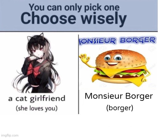 aaa | Monsieur Borger; (borger) | image tagged in choose wisely | made w/ Imgflip meme maker