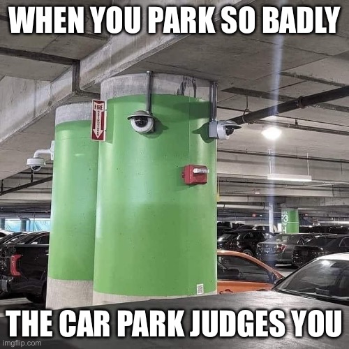 You’re being judged | WHEN YOU PARK SO BADLY; THE CAR PARK JUDGES YOU | image tagged in car,parking,judging,judging you | made w/ Imgflip meme maker