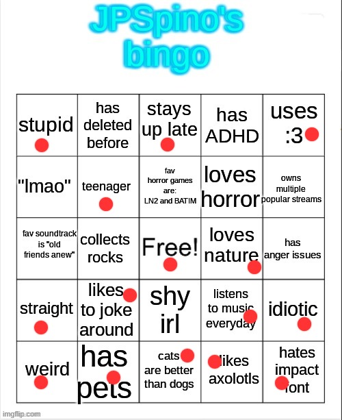 coolest of beans | image tagged in jpspino's new bingo updated,currently not listening to anything | made w/ Imgflip meme maker