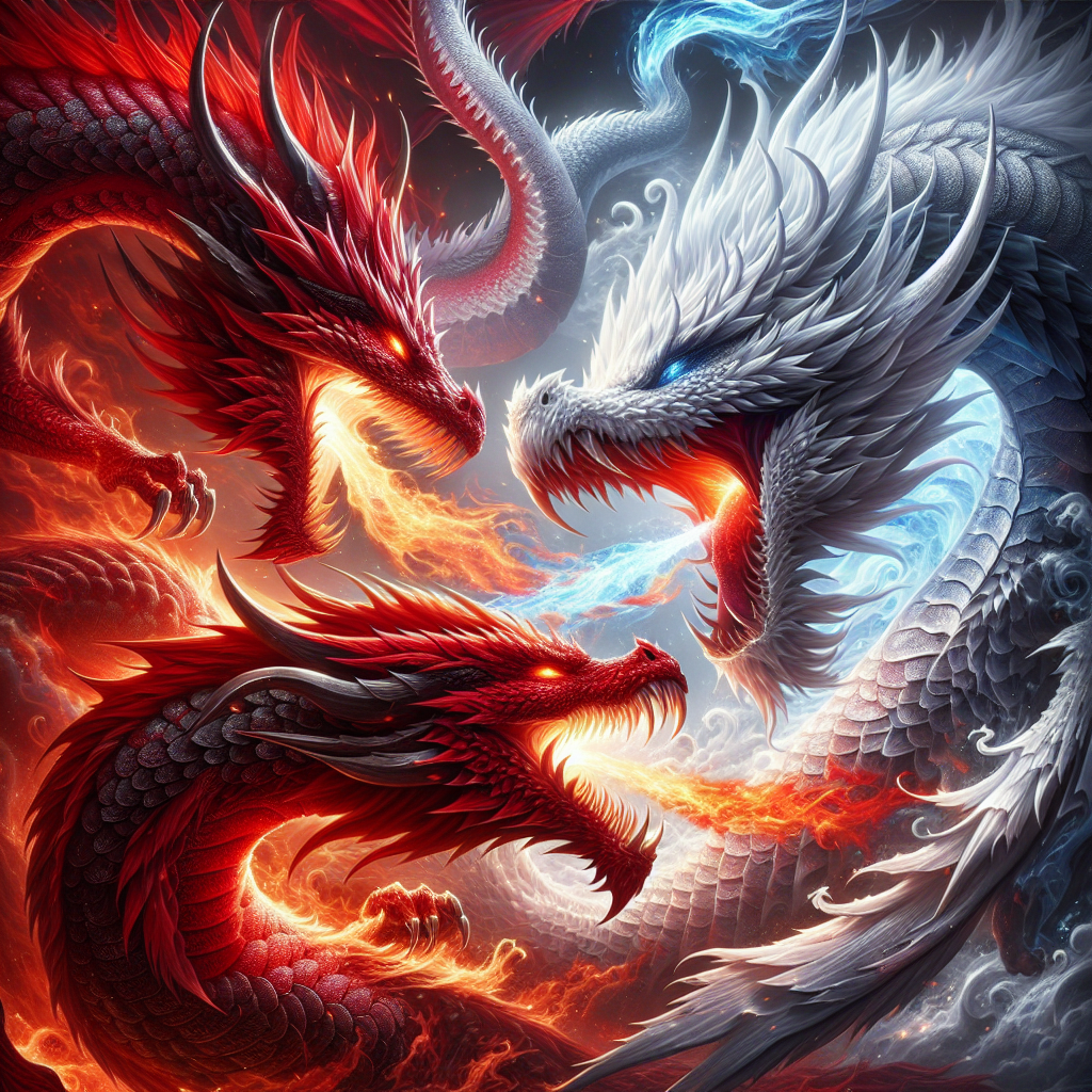 Red dragon fighting a white dragon Blank Meme Template