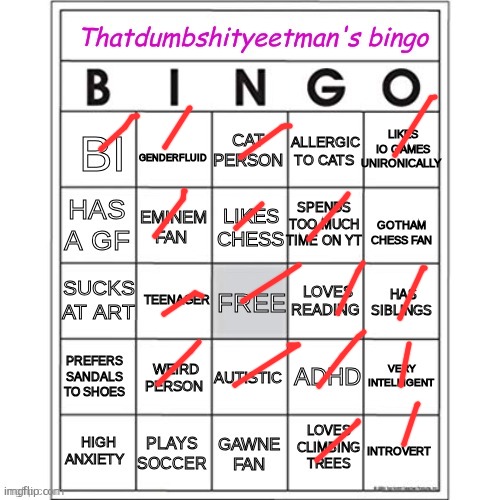 does anyone eve read these or am i annoying yall or are yall just meh on it | image tagged in thatdumbshityeetman's bingo | made w/ Imgflip meme maker