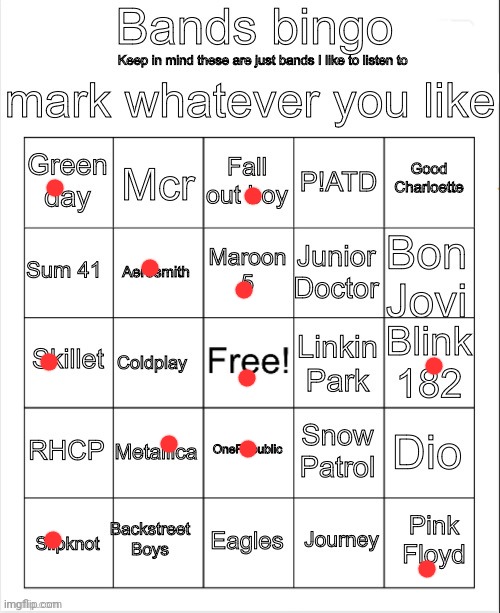 Bands Bingo | image tagged in bands bingo | made w/ Imgflip meme maker