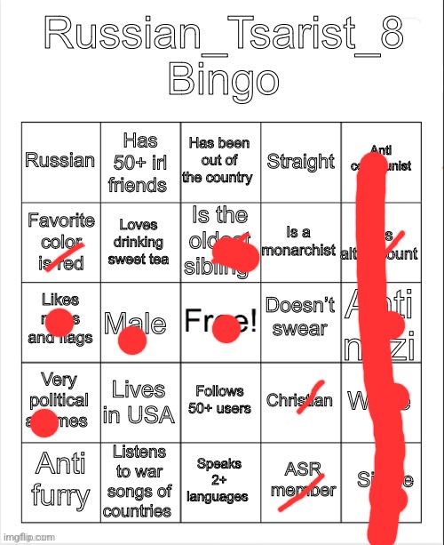 Russian_Tsarist_8 Bingo | image tagged in russian_tsarist_8 bingo | made w/ Imgflip meme maker