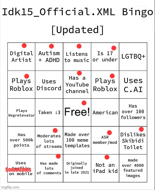 Idk15_Official.XML Bingo Updated | Sometimes | image tagged in idk15_official xml bingo updated | made w/ Imgflip meme maker