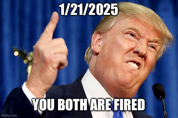 Donald Trump | 1/21/2025 YOU BOTH ARE FIRED | image tagged in donald trump | made w/ Imgflip meme maker