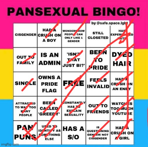 *bingos with a lingering taste of chocolate* | image tagged in pansexual bingo,anyway who reads the tags | made w/ Imgflip meme maker