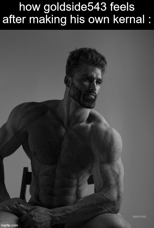 lol | how goldside543 feels after making his own kernal : | image tagged in giga chad | made w/ Imgflip meme maker