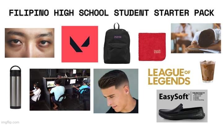 Filipino High School Student starter pack | image tagged in memes,starter pack,philippines,funny because it's true,high school,facebook | made w/ Imgflip meme maker