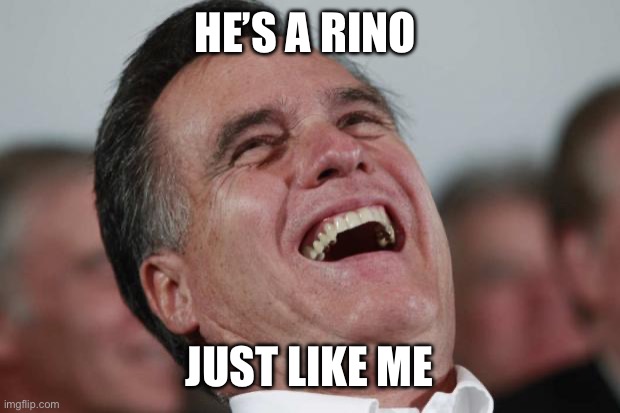 Mitt Romney laughing | HE’S A RINO JUST LIKE ME | image tagged in mitt romney laughing | made w/ Imgflip meme maker