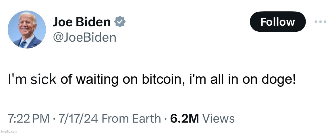 all in on dogecoin | of waiting on bitcoin, i'm all in on doge! | image tagged in memes,funny memes | made w/ Imgflip meme maker