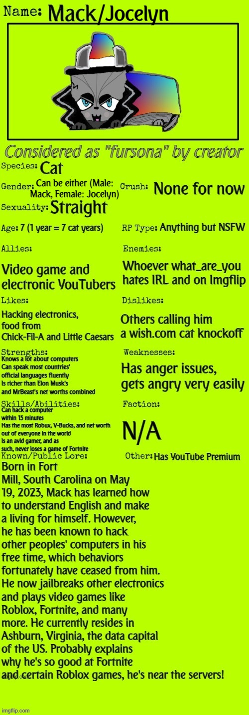 Mack Fursona Bio - UPDATED! Blank Meme Template