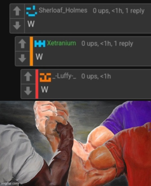 image tagged in epic handshake three way | made w/ Imgflip meme maker
