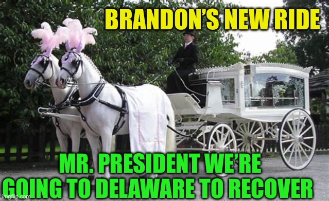 Democrats circling the wagons | BRANDON’S NEW RIDE; MR. PRESIDENT WE’RE GOING TO DELAWARE TO RECOVER | image tagged in hearse,biden,democrats,presidential debate,dementia | made w/ Imgflip meme maker