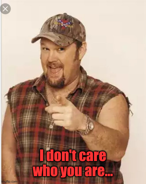 Larry the Cable Guy | I don't care who you are... | image tagged in larry the cable guy | made w/ Imgflip meme maker