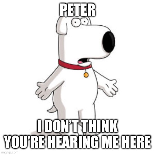 Family Guy Brian Meme | PETER I DON’T THINK YOU’RE HEARING ME HERE | image tagged in memes,family guy brian | made w/ Imgflip meme maker