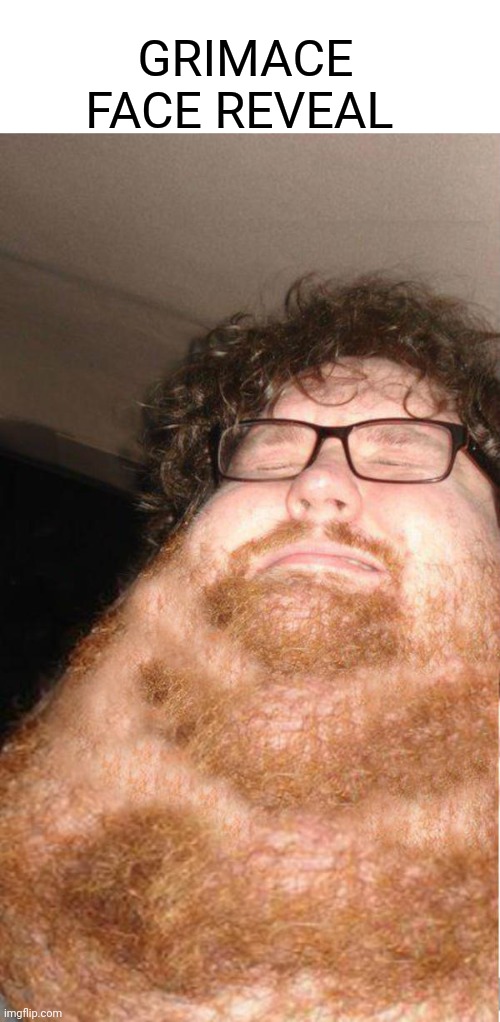 obese neckbearded dude | GRIMACE FACE REVEAL | image tagged in obese neckbearded dude | made w/ Imgflip meme maker