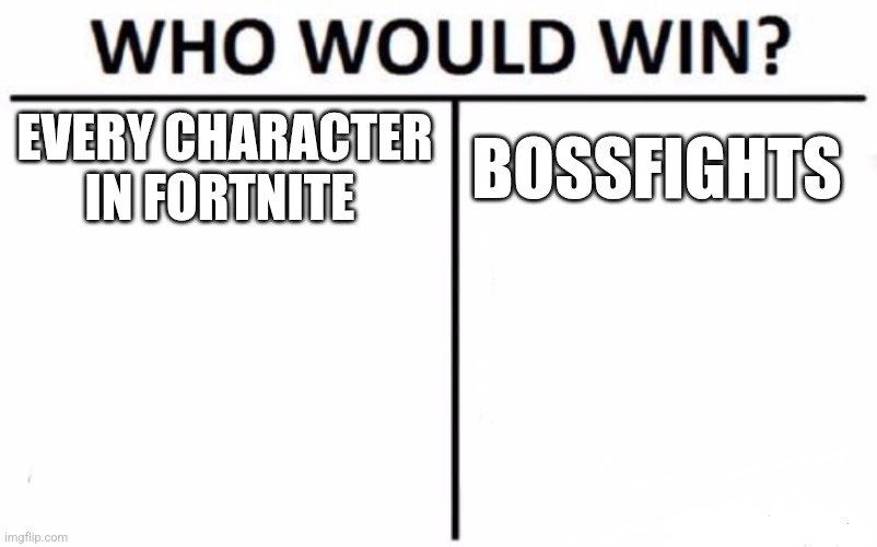There is literally Goku, Omniman, Kratos, Doomguy, Thanos, Dwayne Johnson, Gojo, etc. | EVERY CHARACTER IN FORTNITE; BOSSFIGHTS | image tagged in memes,who would win | made w/ Imgflip meme maker