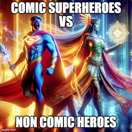 Superhero vs non comic hero | COMIC SUPERHEROES
VS; NON COMIC HEROES | image tagged in superhero | made w/ Imgflip meme maker