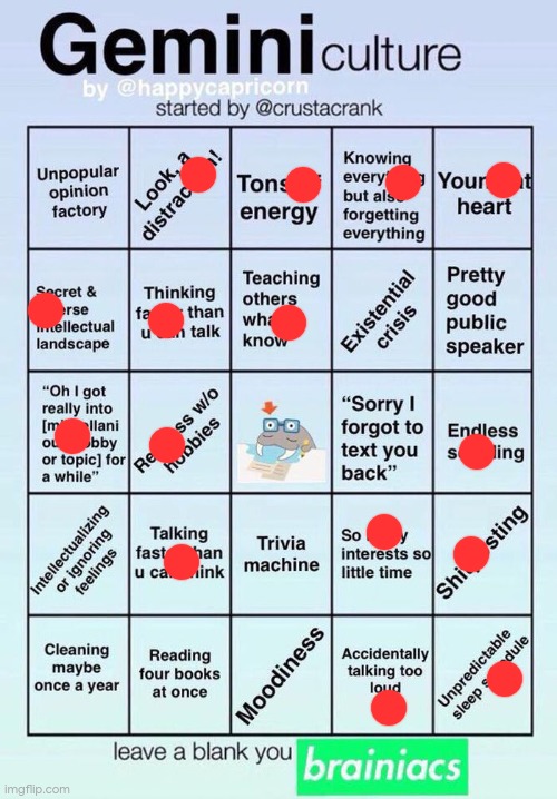 Gemini bingo | image tagged in gemini bingo | made w/ Imgflip meme maker