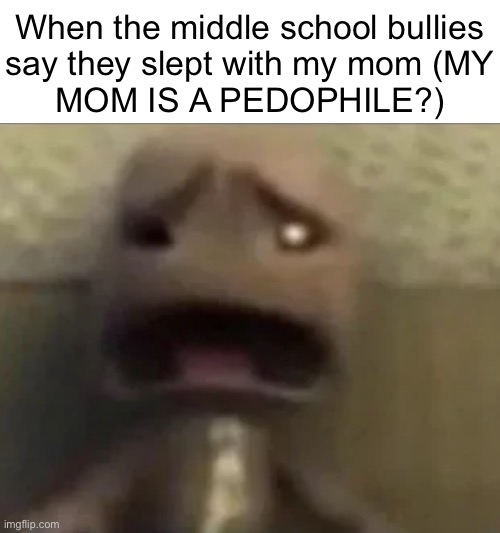 Sackboy sad | When the middle school bullies
say they slept with my mom (MY
MOM IS A PEDOPHILE?) | image tagged in sackboy sad | made w/ Imgflip meme maker