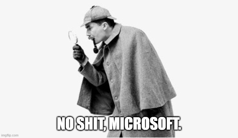 no shit sherlock  | NO SHIT, MICROSOFT. | image tagged in no shit sherlock | made w/ Imgflip meme maker