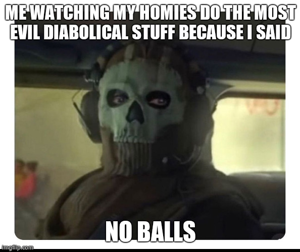 Bruh | ME WATCHING MY HOMIES DO THE MOST EVIL DIABOLICAL STUFF BECAUSE I SAID; NO BALLS | image tagged in ghost staring | made w/ Imgflip meme maker