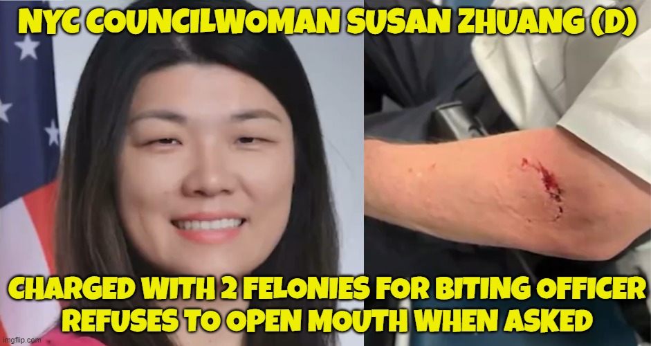 Jaws 2 Yellow Fever | NYC COUNCILWOMAN SUSAN ZHUANG (D); CHARGED WITH 2 FELONIES FOR BITING OFFICER
REFUSES TO OPEN MOUTH WHEN ASKED | image tagged in nyc,new york,maga,make america great again,tds,trump derangement syndrome | made w/ Imgflip meme maker