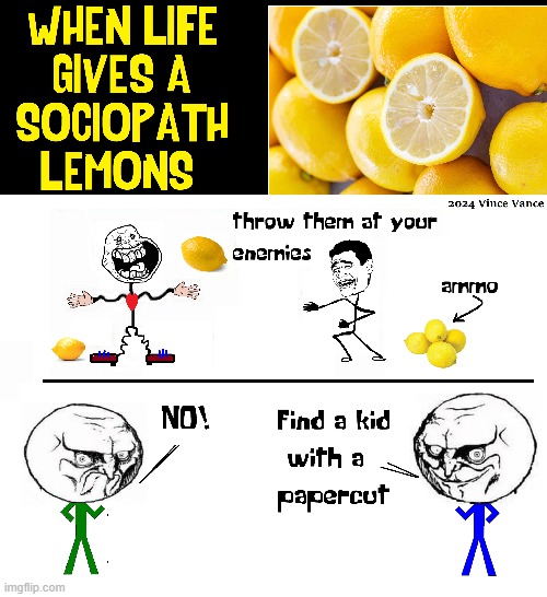 Sociopathic Choices! | image tagged in vince vance,sociopath,psychopath,lemons,memes,papercut | made w/ Imgflip meme maker
