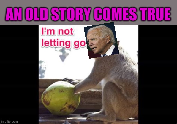 The old monkey (money) trap claims another | AN OLD STORY COMES TRUE | image tagged in gifs,biden,democrats,presidential debate,trap,greed | made w/ Imgflip meme maker