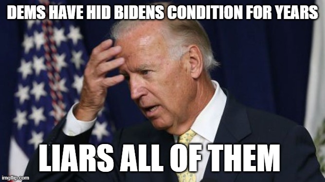 Joe Biden worries | DEMS HAVE HID BIDENS CONDITION FOR YEARS; LIARS ALL OF THEM | image tagged in joe biden worries | made w/ Imgflip meme maker