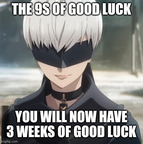 THE 9S OF GOOD LUCK; YOU WILL NOW HAVE 3 WEEKS OF GOOD LUCK | made w/ Imgflip meme maker