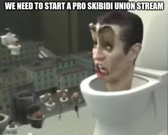 Skibidi toilet meme | WE NEED TO START A PRO SKIBIDI UNION STREAM | image tagged in skibidi toilet meme | made w/ Imgflip meme maker