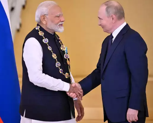 Putin hands Modi highest state award Blank Meme Template
