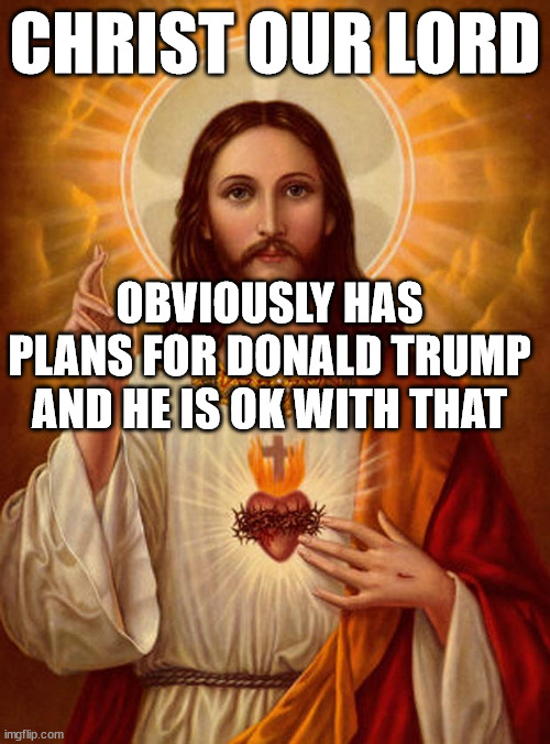 By the Grace of God | CHRIST OUR LORD; OBVIOUSLY HAS PLANS FOR DONALD TRUMP AND HE IS OK WITH THAT | image tagged in jesus christ,donald trump,fate | made w/ Imgflip meme maker