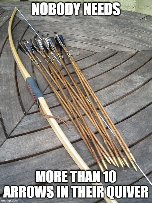 NOBODY NEEDS MORE THAN 10 ARROWS IN THEIR QUIVER | made w/ Imgflip meme maker