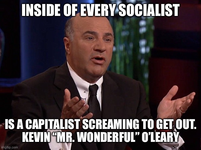 Kevin O'Leary Mr. Wonderful | INSIDE OF EVERY SOCIALIST IS A CAPITALIST SCREAMING TO GET OUT.

KEVIN “MR. WONDERFUL” O’LEARY | image tagged in kevin o'leary mr wonderful | made w/ Imgflip meme maker