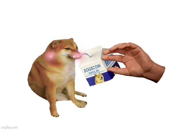 Cheems drinks DogeMilk | image tagged in funny memes,memes,doge,cheems | made w/ Imgflip meme maker