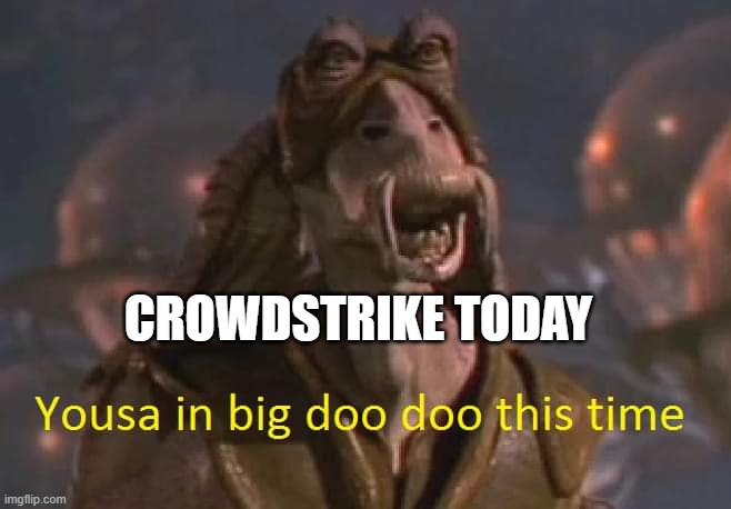 Yousa in big doo doo this time Captain Tarpals | CROWDSTRIKE TODAY | image tagged in yousa in big doo doo this time captain tarpals | made w/ Imgflip meme maker