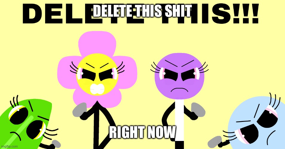 Delete This (BFDI Edition) | DELETE THIS SHIT RIGHT NOW | image tagged in delete this bfdi edition | made w/ Imgflip meme maker