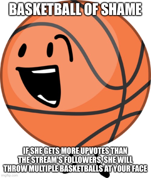 BASKETBALL OF SHAME; IF SHE GETS MORE UPVOTES THAN THE STREAM'S FOLLOWERS, SHE WILL THROW MULTIPLE BASKETBALLS AT YOUR FACE | made w/ Imgflip meme maker